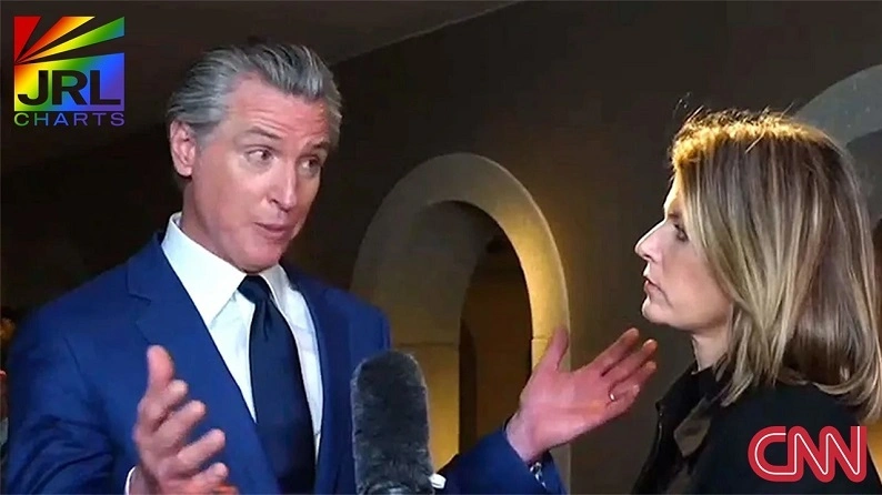 California Governor Gavin Newsom speaks during a CNN interview in Munich discussing national political issues and U.S. leadership.