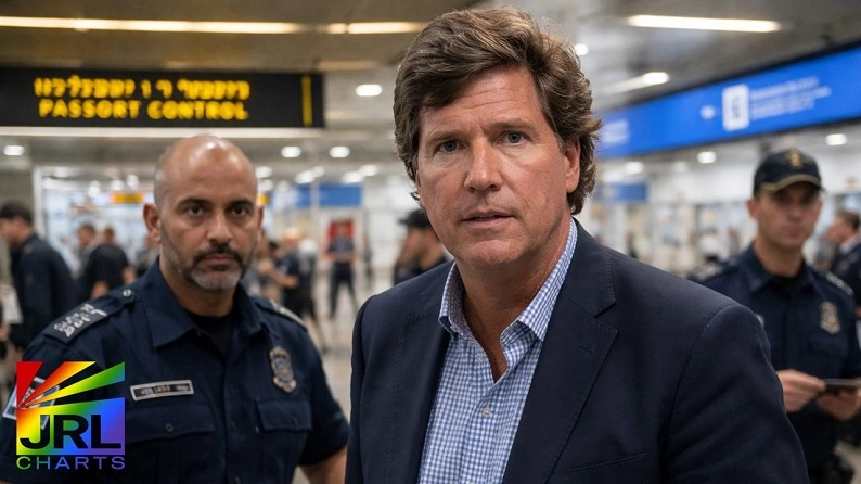 Tucker Carlson at Ben-Gurion Airport during reported passport control incident in Israel, February 2026